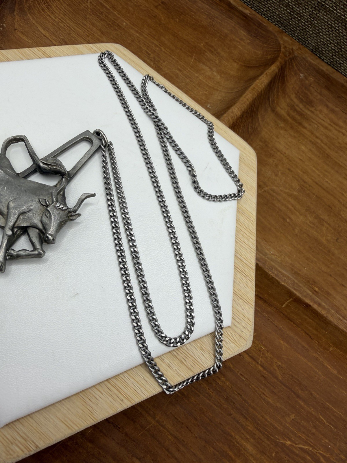 Vintage 1970s Taurus Necklace Zodiac Sign Astrology Cathedral Pewter 24″