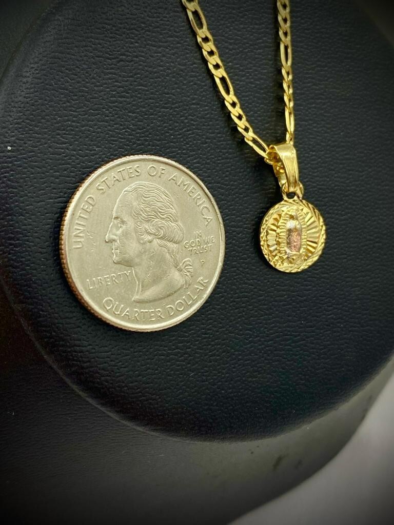 Medalla de la Virgen de Guadalupe Virgin Mary Necklace Figaro Chain Women 14×11