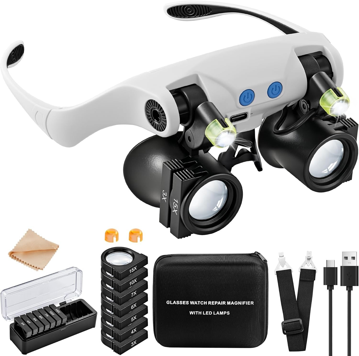 Magnifying Glasses with LED Light, Hands Free Magnifier with 14 Interchangeab…
