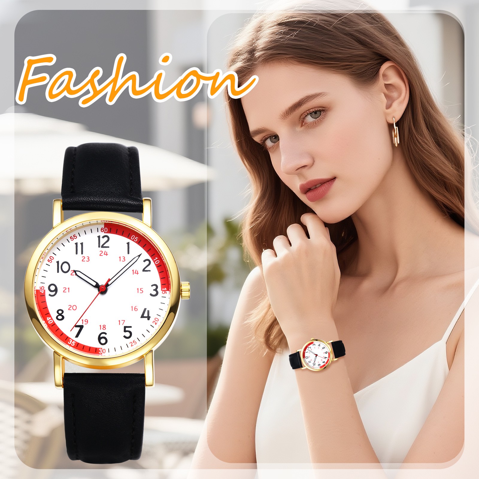 Womens Men Leather Band Easy Reader 24H/12H Dial Pulse Calculation Medical Watch