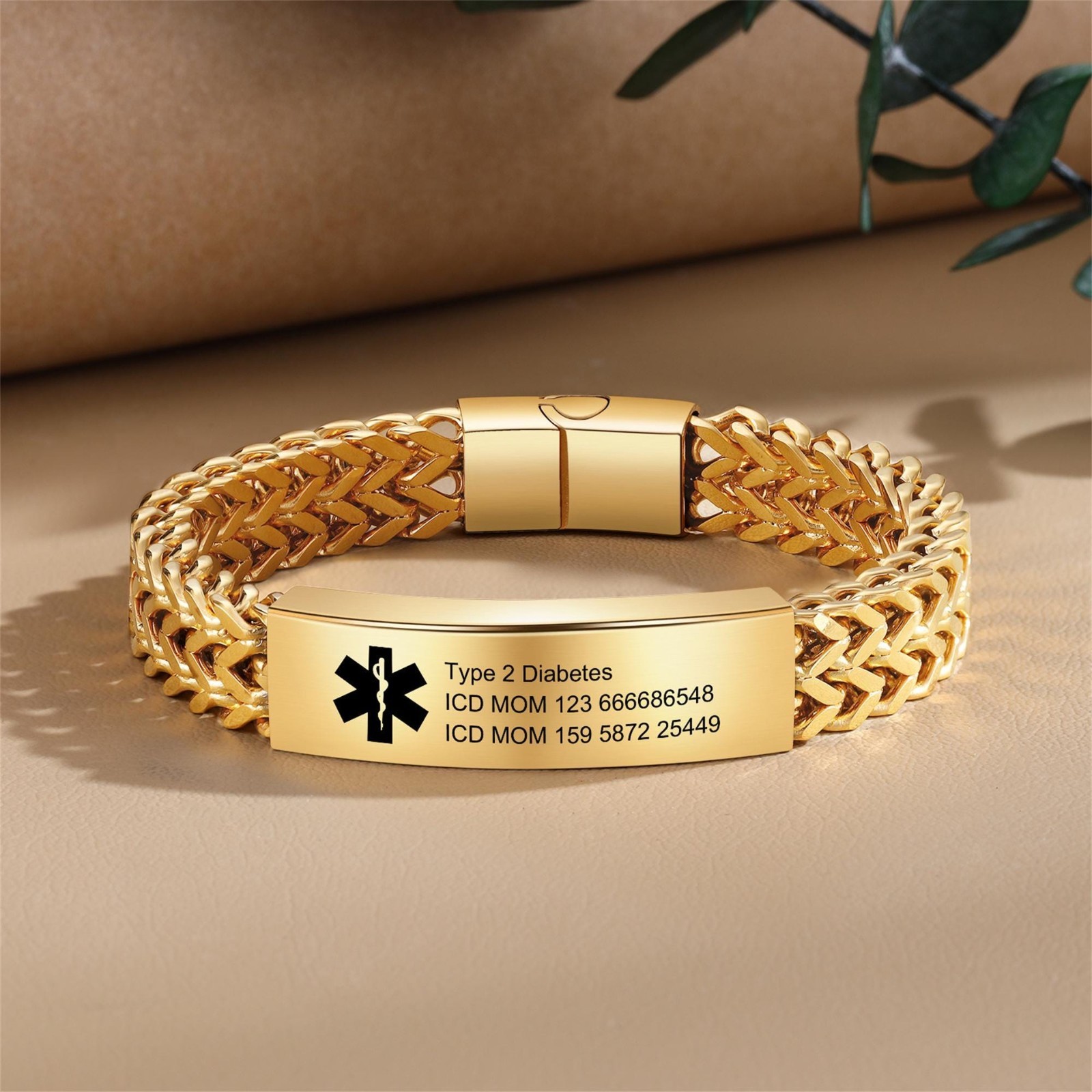 2PCS Free Engraving Medical ID Bracelet Stainless Steel Emergency Wristband