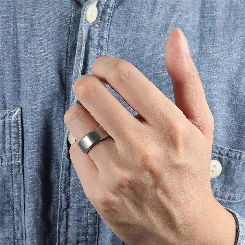 Wedding Band Ring Titanium Brushed Round Silver Color Engagement Jewelry