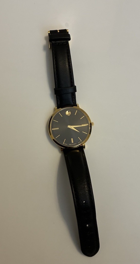 Movado Ultra Slim Women’s Black Dial Leather Strap Quartz Watch – 0607091