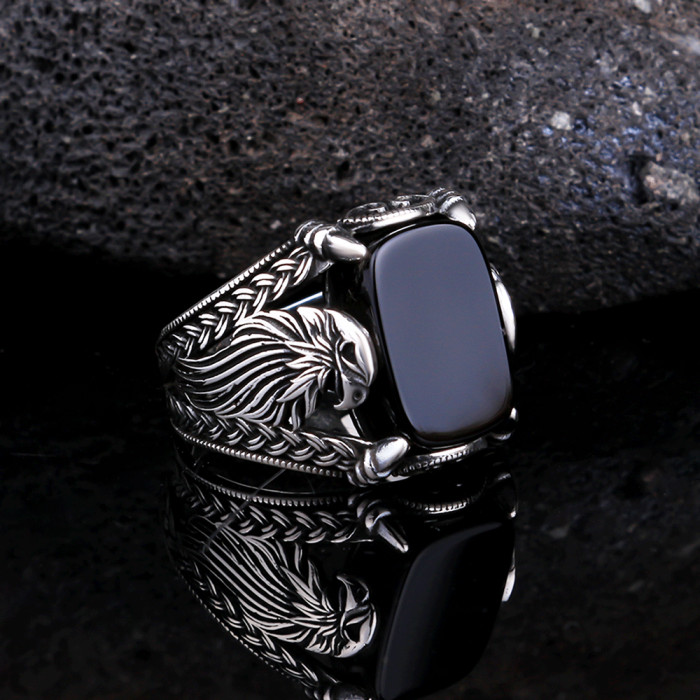 925 Sterling Silver Handmade Natural Black Onyx Gemstone Men’s Fine Ring