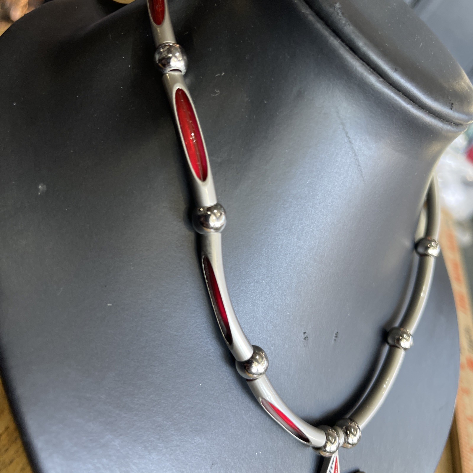 Retro Punk Red & Black Nautical Star Chocker Necklace: Adjustable To 18” Quality