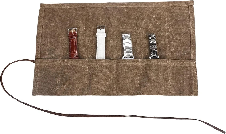 Waxed Canvas Watch Roll Handmade Waterproof Multi-Purpose Travel Case Watch Roll
