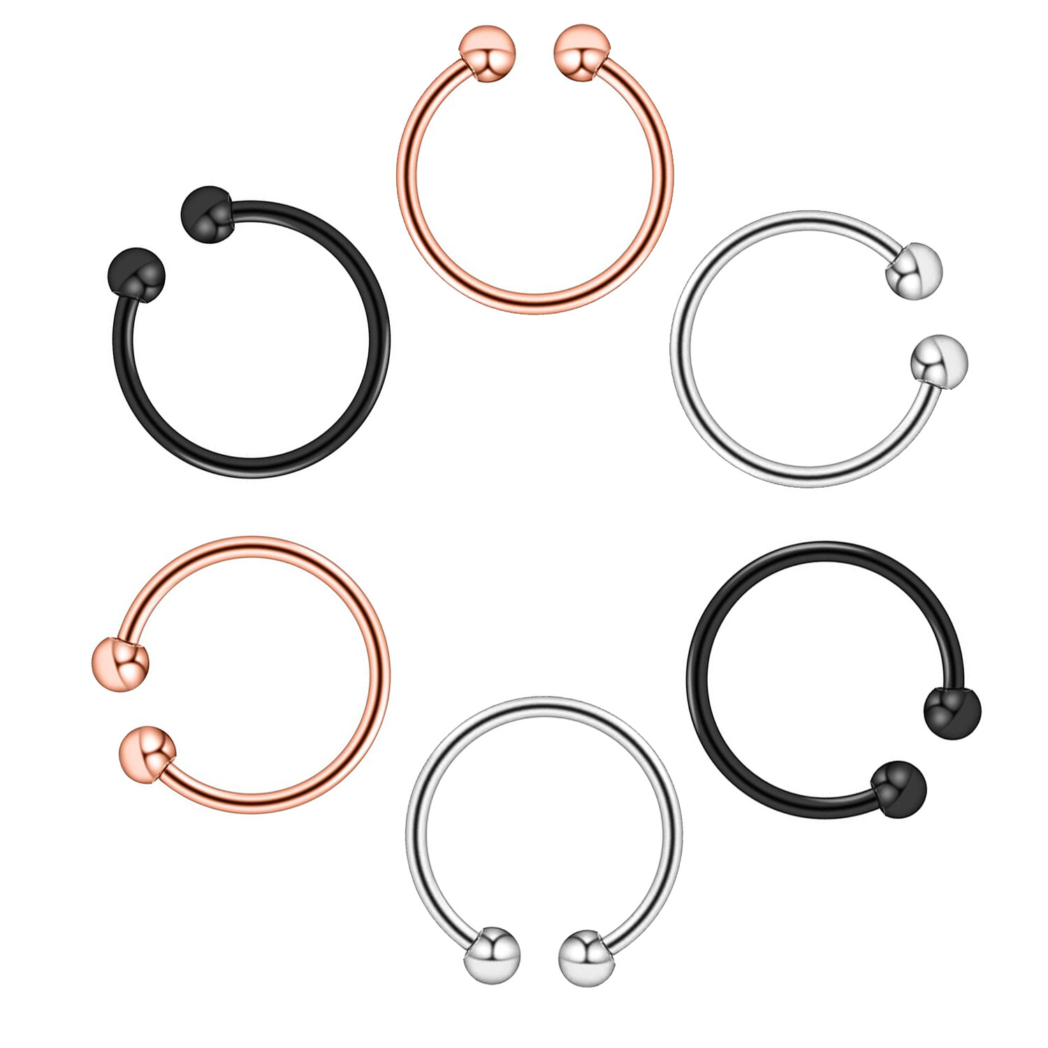 6Pcs 20G Horseshoe Septum Earrings Tragus Lip Nose Eyebrow Body Piercing Ring