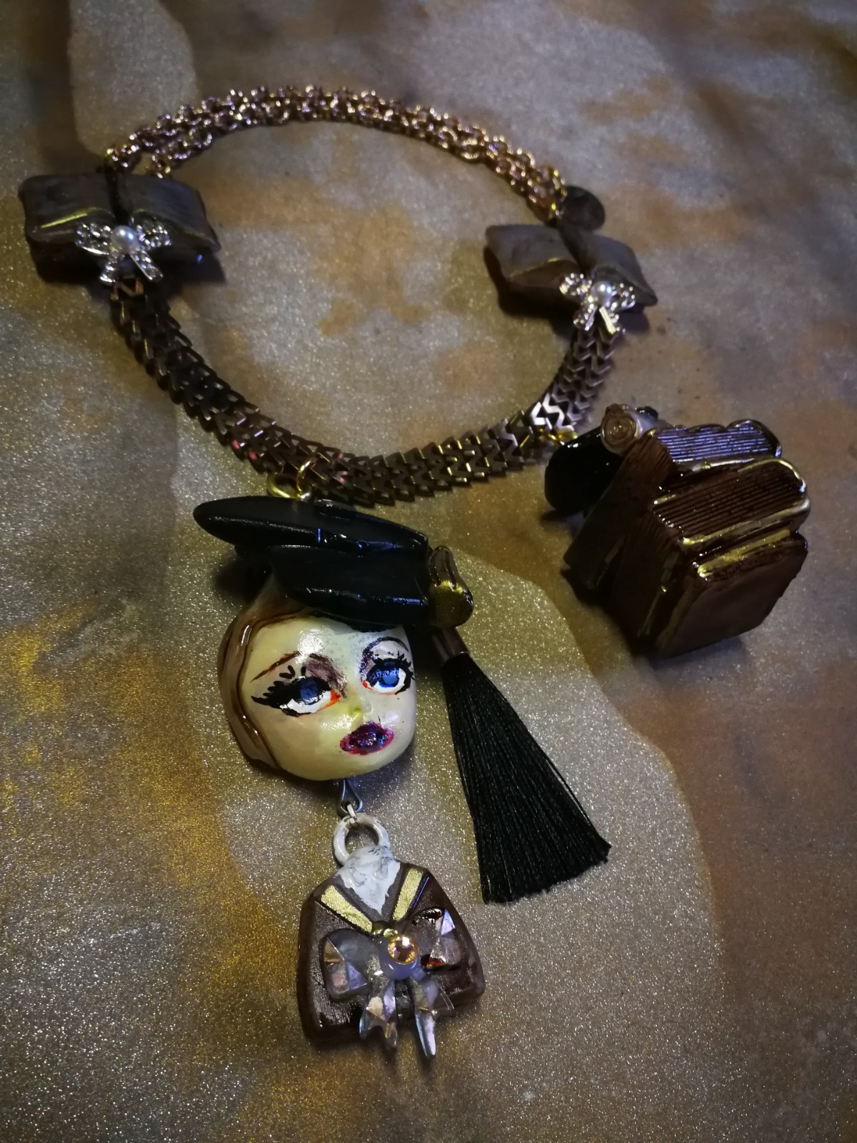 Statement Luxury Necklace Jewelry Pendant Sculpture Books Thesis Lawyer Gift Bib