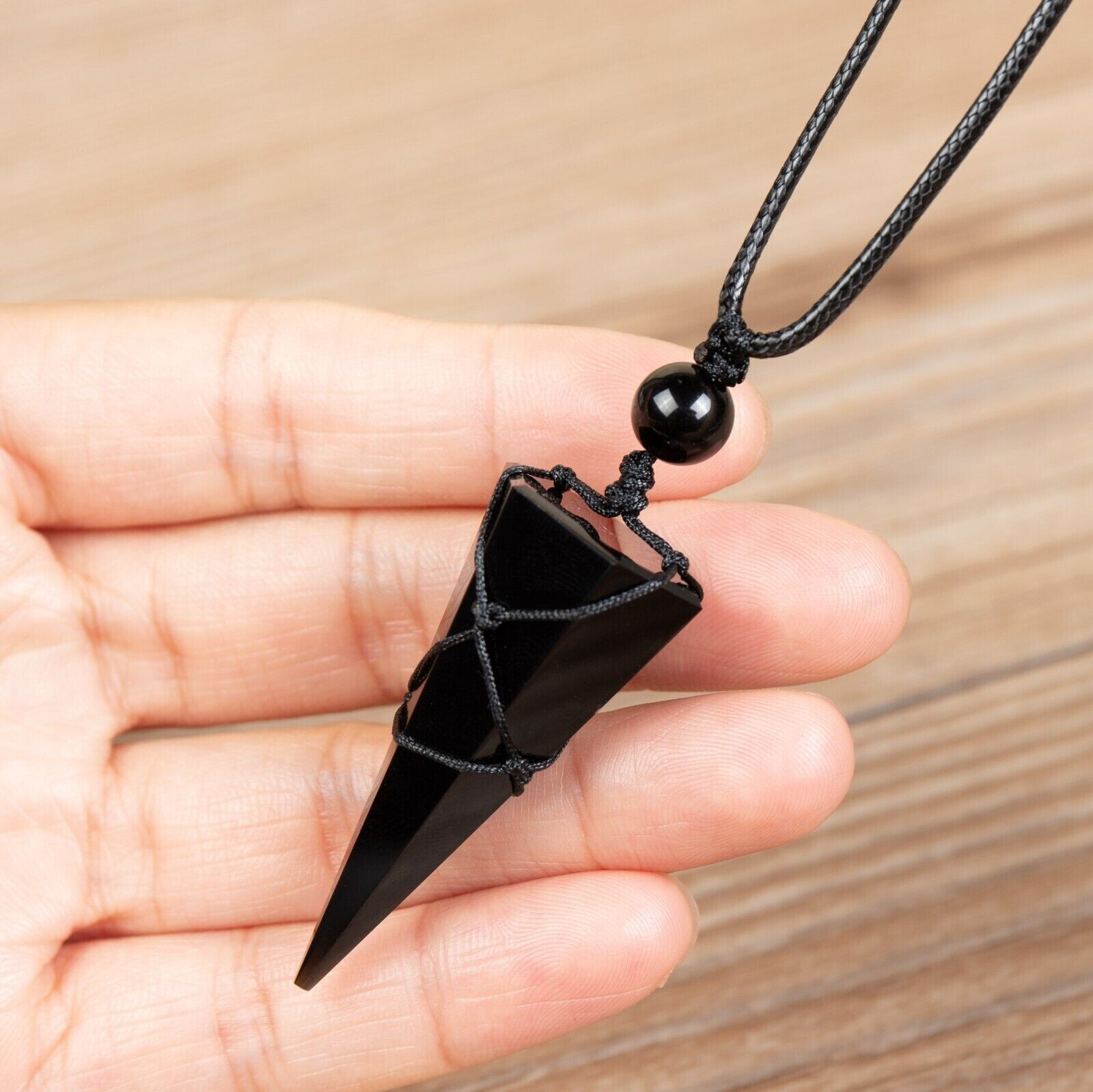 Natural Black Tourmaline Prism Crystal Pendant Healing Man Woman Necklace Gift