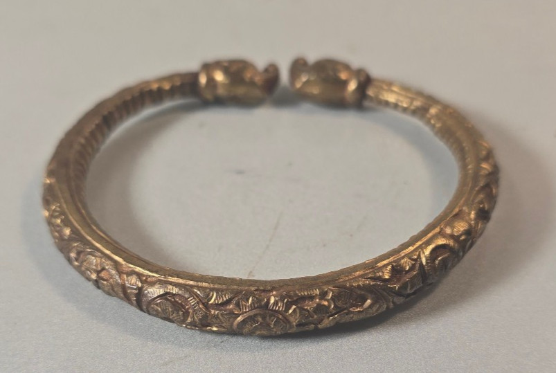 Antique Indian Brass Kada Elephant Head Torc Cuff Bracelet