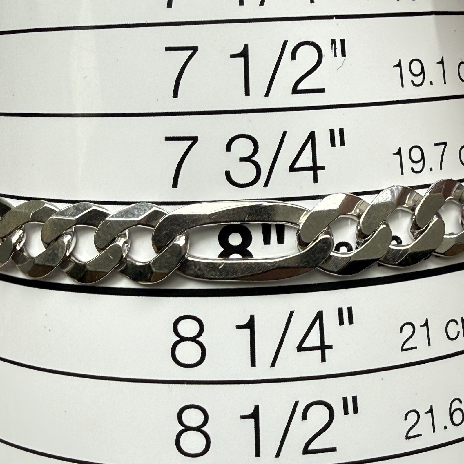 925 Sterling Silver Figaro Flat Link Bracelet Chain 8” 7.1mm