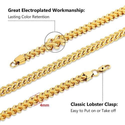 Men’s Fransco Box Chain 2mm to 6mm 16″ to 30″ Gold Plated Hip Hop Jewelry