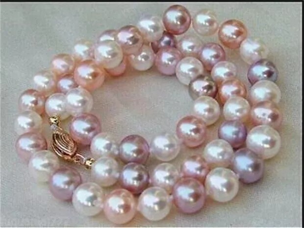16″ 18″ 20″ AAA++ 8-7mm Elegant White Purple Pink South Sea Pearl Necklace 14k
