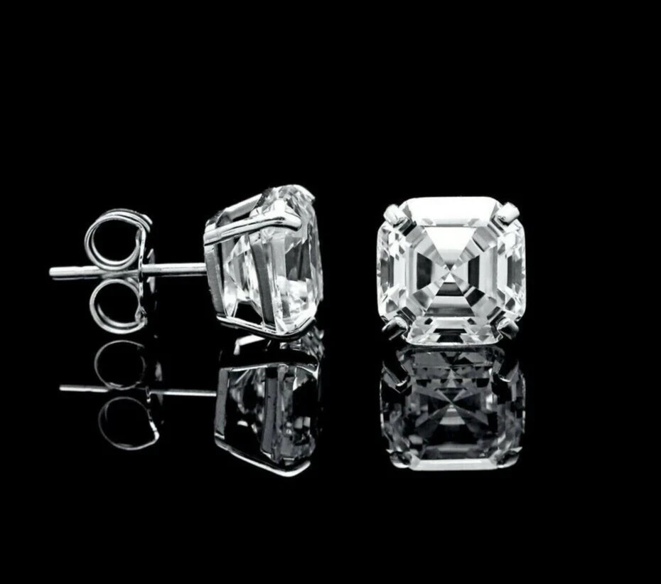 RARE 4.00 Ct Certified Asscher Cut White Diamond Solitaire Studs-Great Luster !