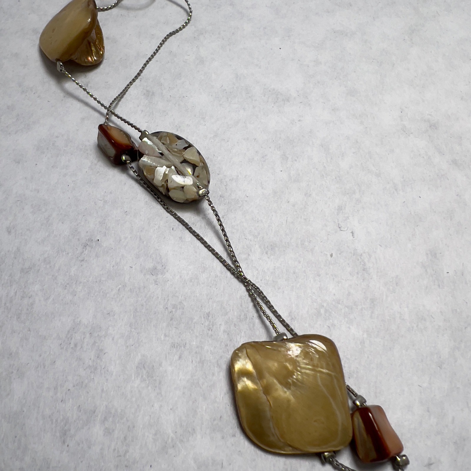 Elegant Mixed Media Beaded Necklace Silver Tone Long Layering Statement