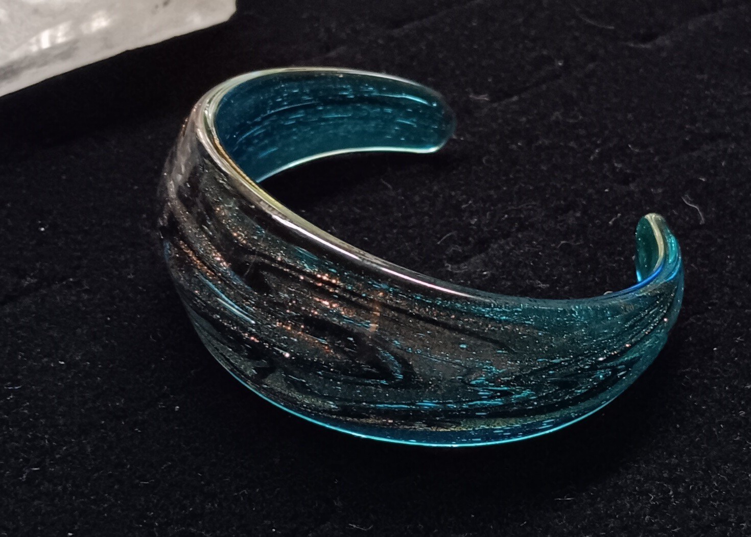 Art Glass Cuff Bracelet Murano 24k Gold Flecks Avventurina Venetian Cobalt Blue