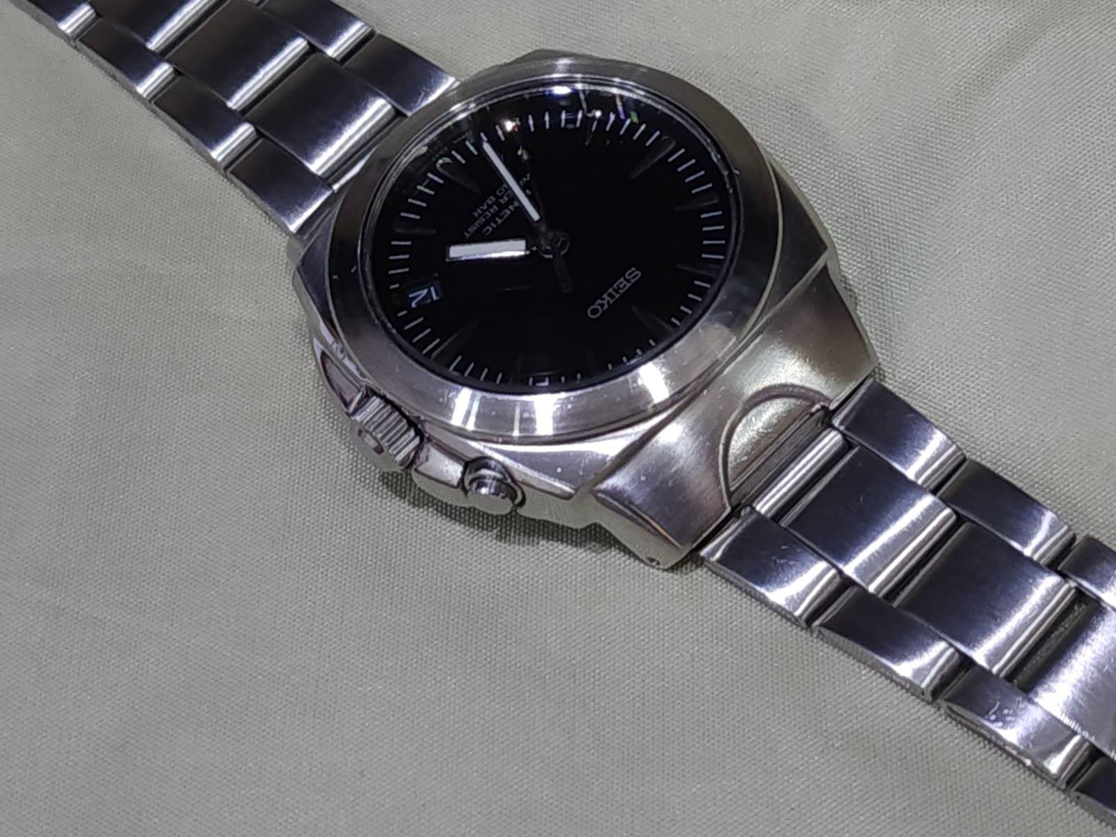 Seiko (SUS AGS) KINETIC 5M42-0E50 A4 Black Dial Japan Vintatage RARE