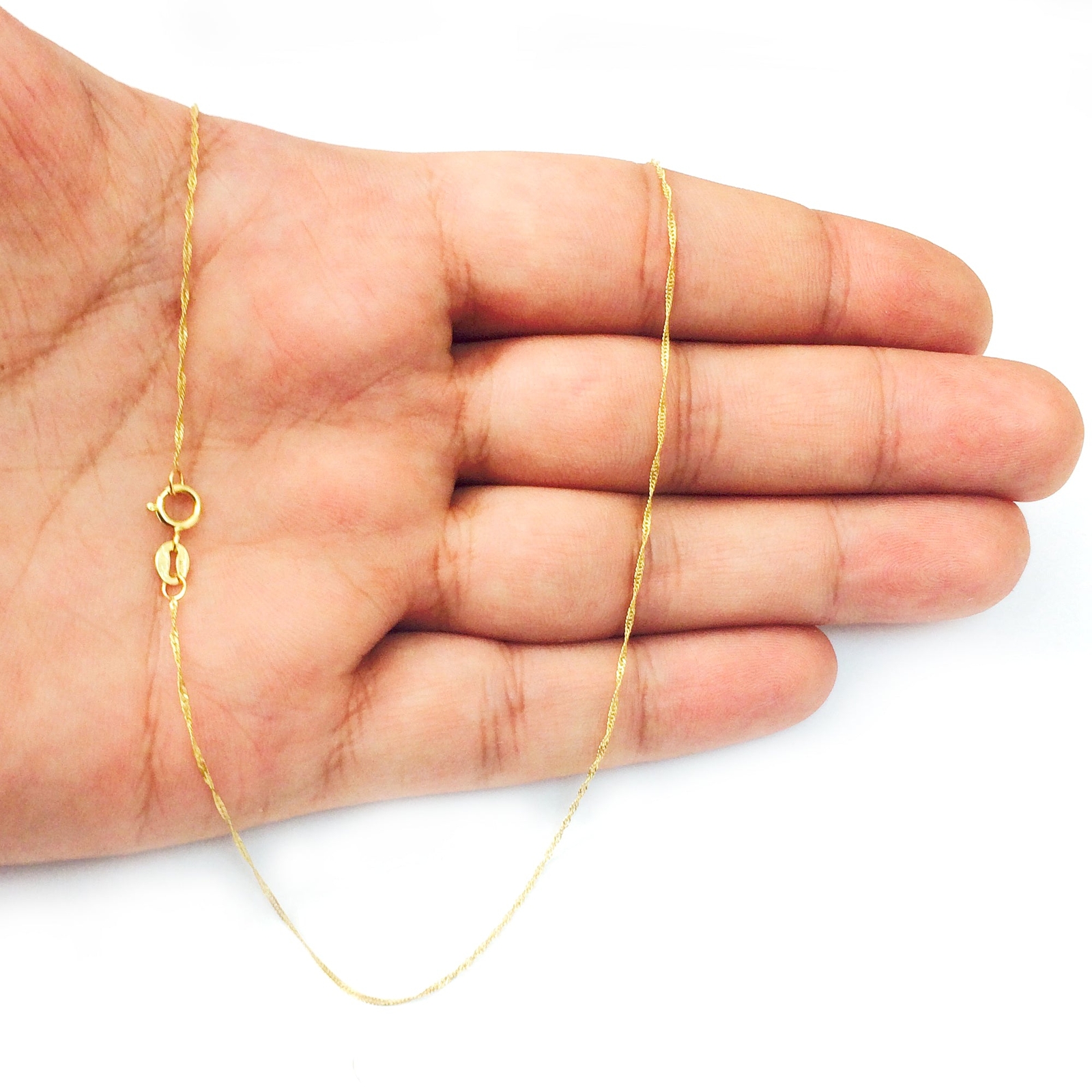 10k Yellow Real Gold Singapore Chain Necklace, 0.8mm, 18″