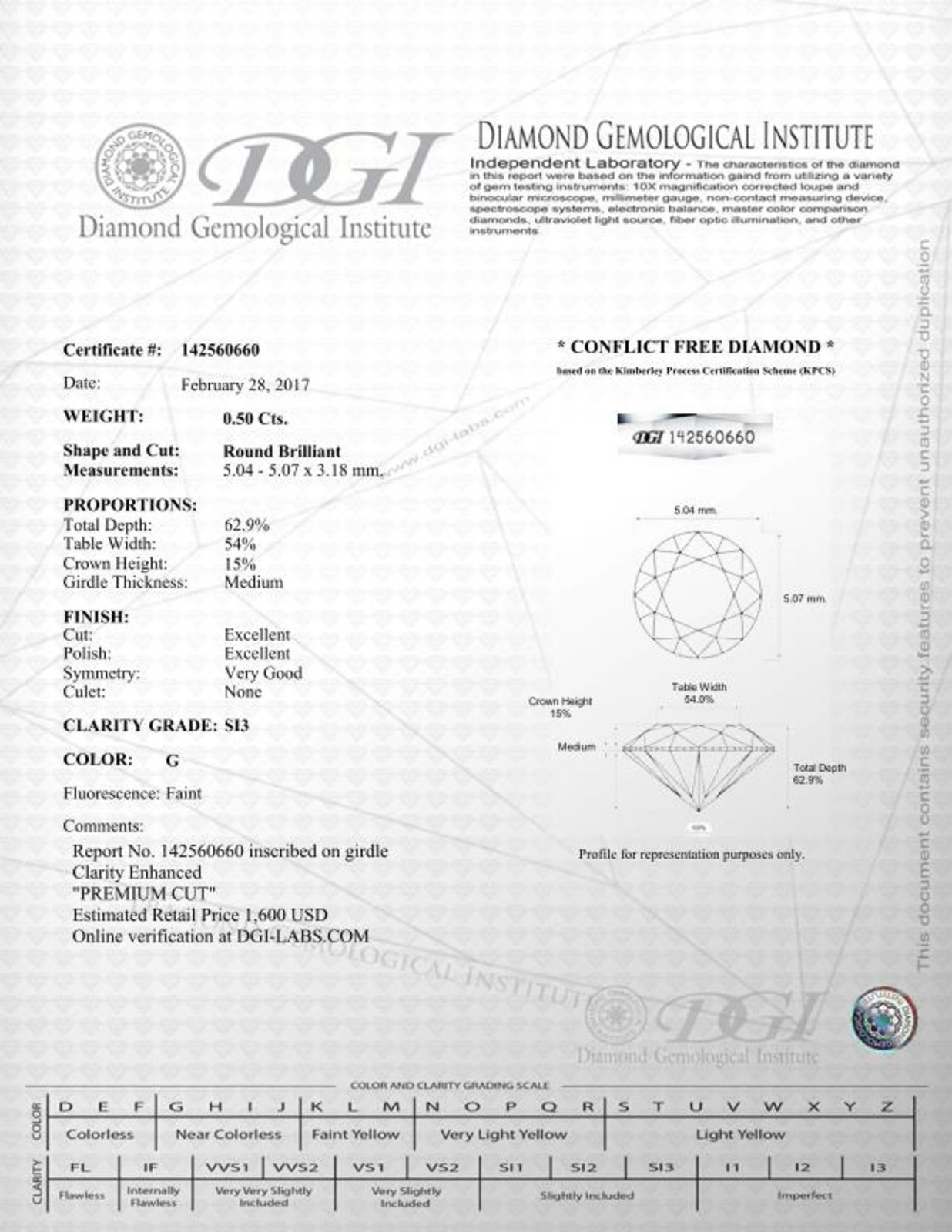 Round Shape Diamond White Certified Real Loose G/SI3 Enhanced 5.07 MM 0.50 Carat