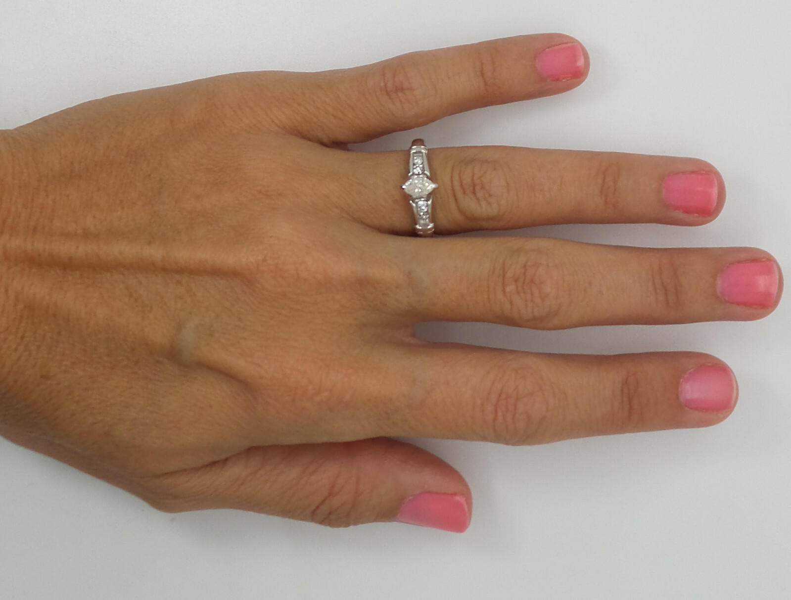 Vintage 1/2CT Natural Marquise Diamond Engagement Wedding Ring 14K White Gold