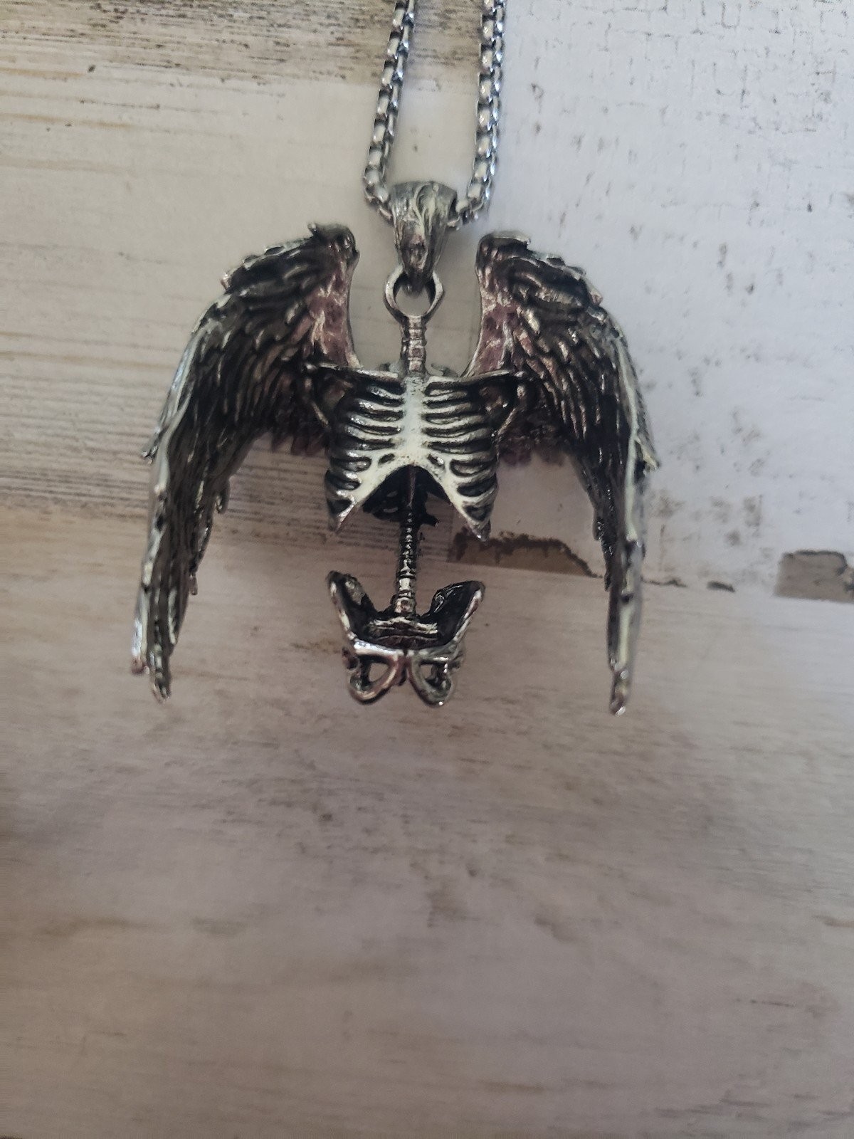 Skeleton necklace wings bones Halloween angel jewelry goth gift gothic spooky