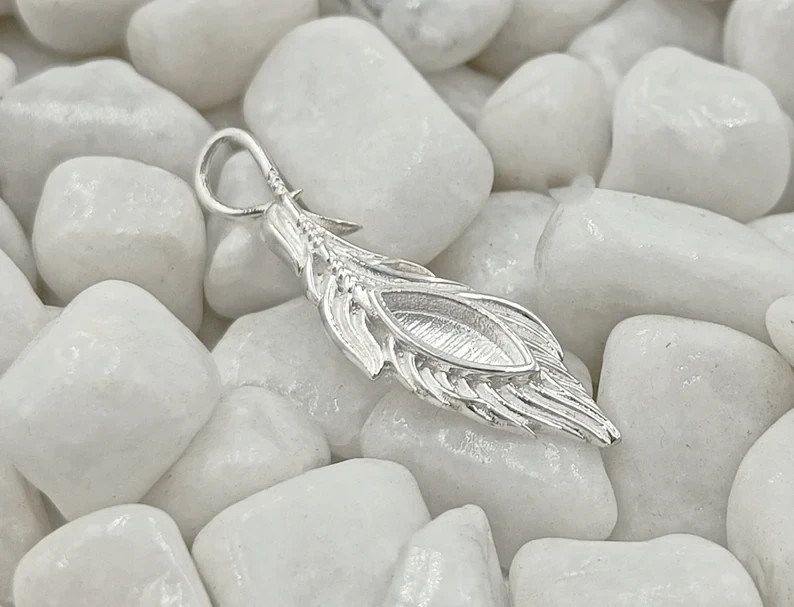4x10mm Marquise & 37mm Feather Pendant 925 Silver Blank Bezel for Resin Jewelry