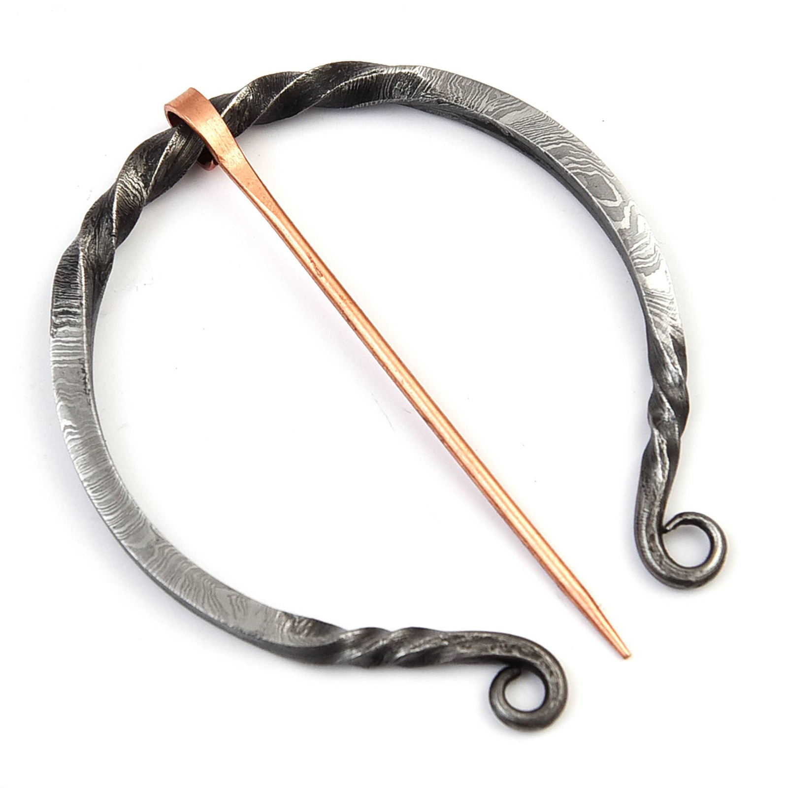 HAND FORGED Damascus Steel Casual Formal Unisex Brooch Gift Idea w/ Copper Pin