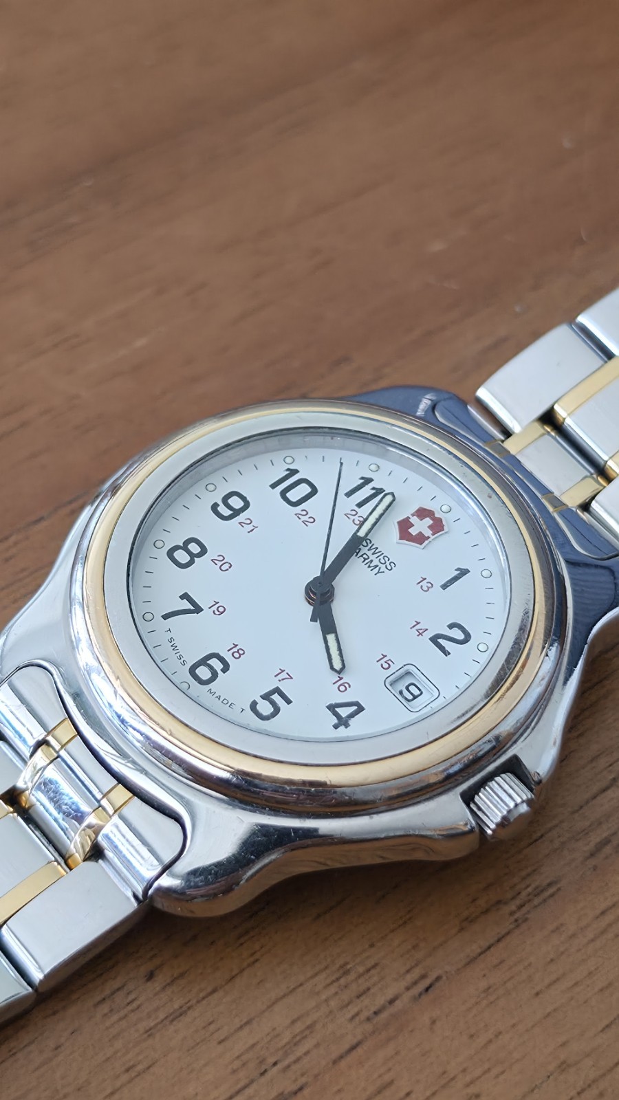 Swiss Army Victorinox Quartz Watch White Dial Date Two-Tone Stainless Steel