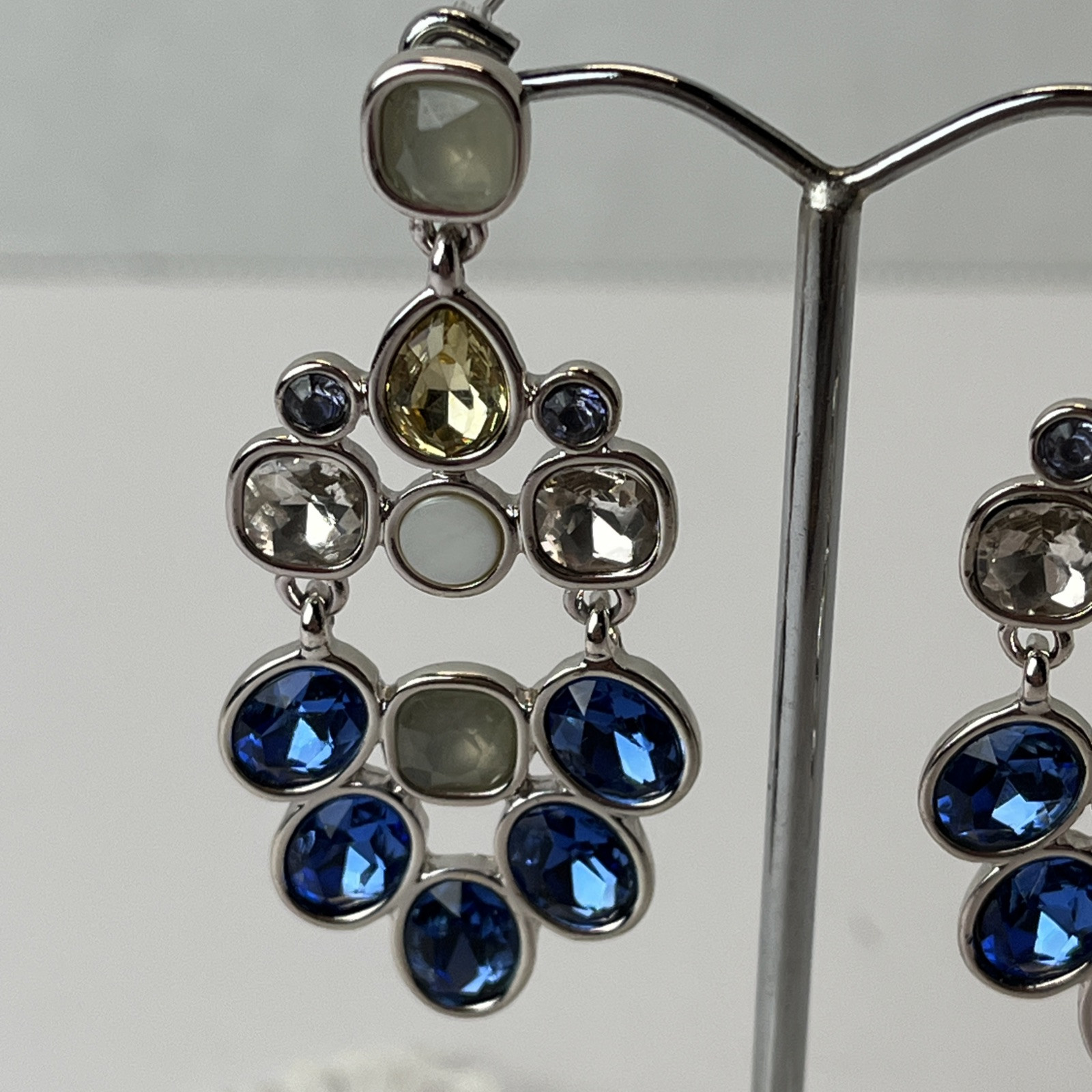 Blue Dangle Drop Pierced Earrings – Glass Stones – 2 1/8” Long -Presidium Tested