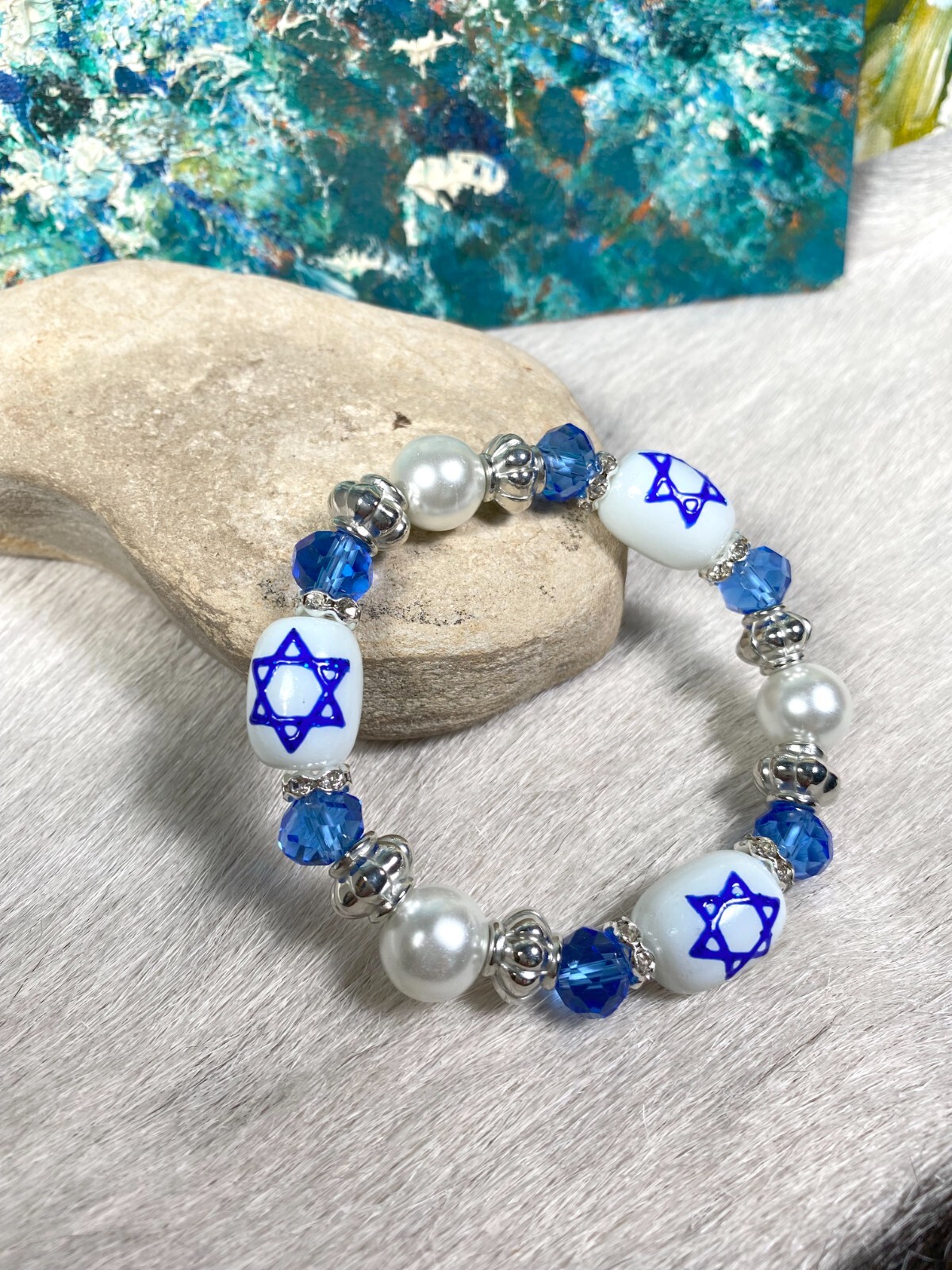 Jewish Bracelet Star of David Bracelet Jewelry Beaded White Handmade Bracelet