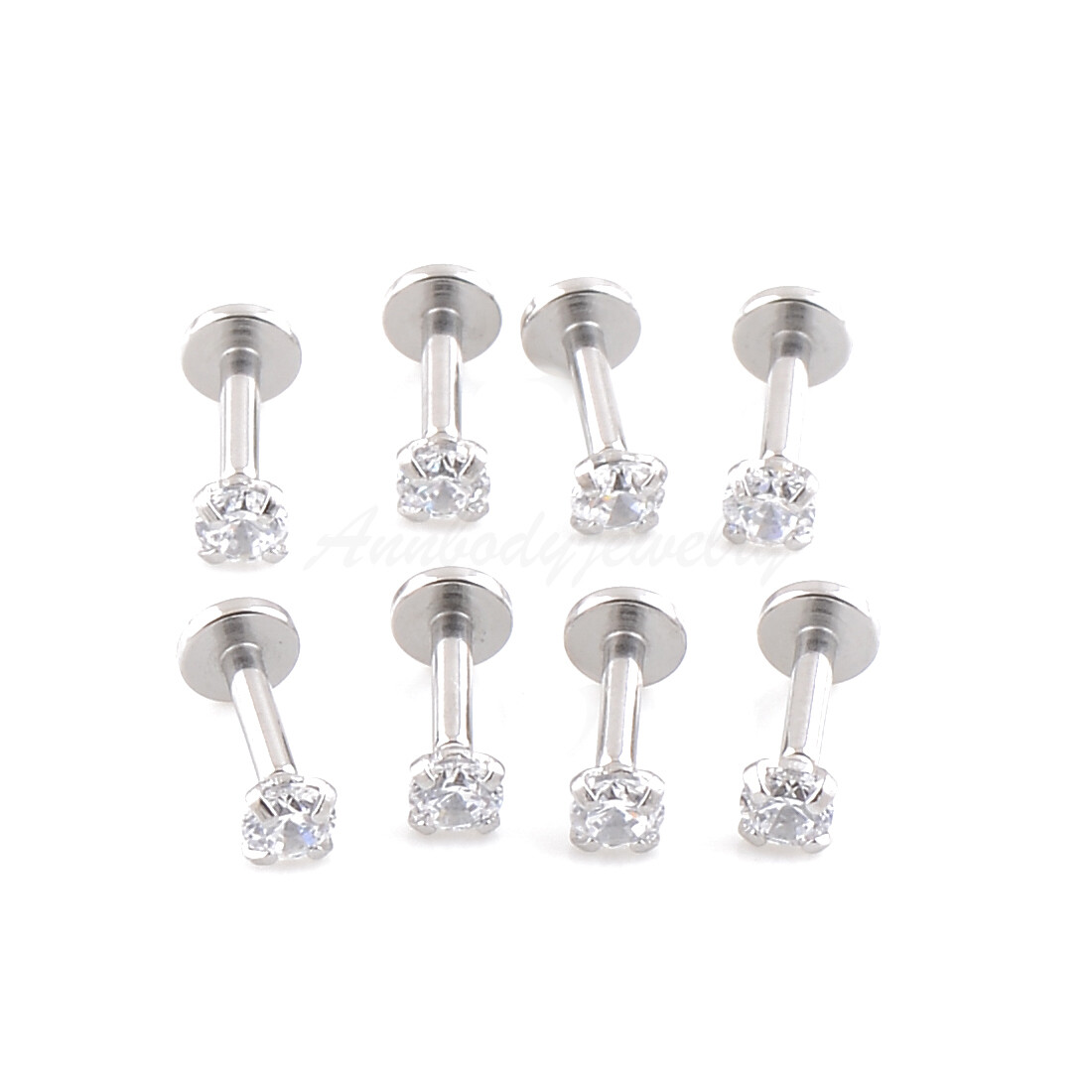 16g 18g 1/4″ 2,2.5,3,3.5,4mm Prong Set Clear Crystal Tragus Triple Forward Helix