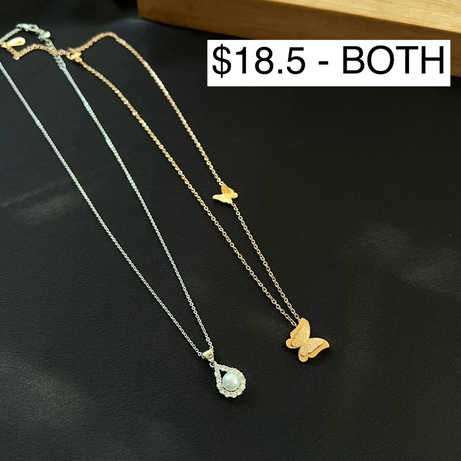 Delicate Butterfly & Pearl Necklace Set for Women-Gold & Silver Fashion Jewelry