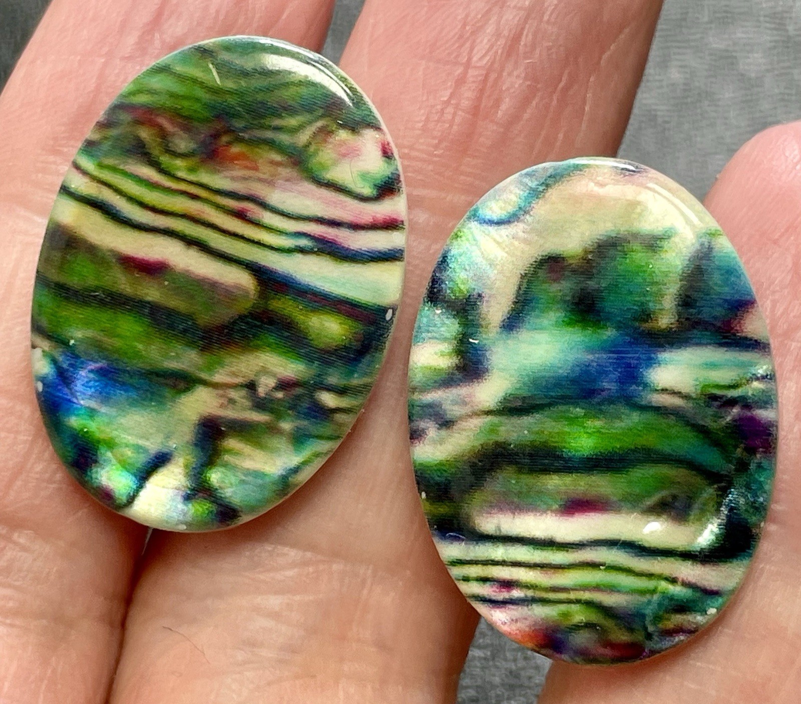 Vintage 1” Oval Abalone Mother Of Pearl Drop Earrings