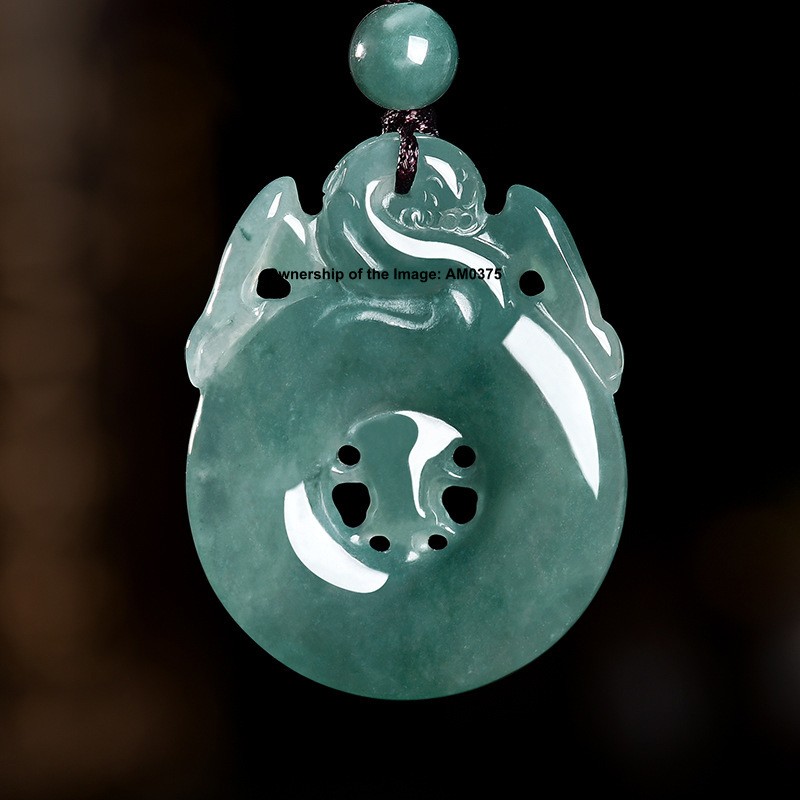 Natural Grade A Jadeite ICY Blue Jade Dragon Pendant Blessing Amulet Pendant
