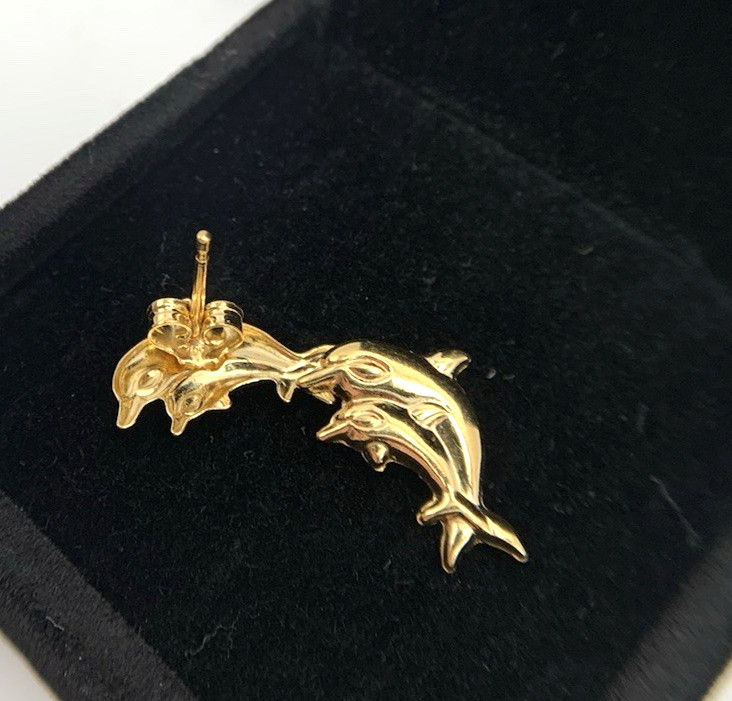 18k .750 Gold DOLPHIN Earrings,14.3mm x 10.2,1.5g,by “AR 348”, FREEgfBx($5valu.