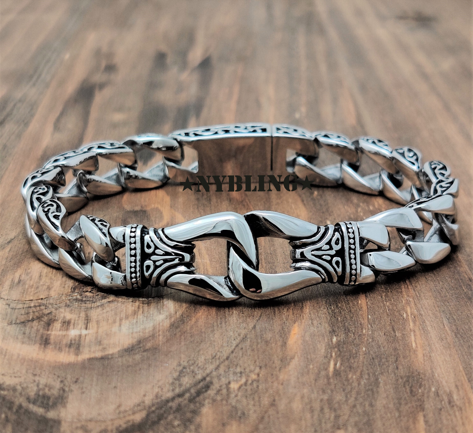 Mens Solid Stainless Steel Gothic Motorcycle Biker Chain Bracelet Wristband Gift
