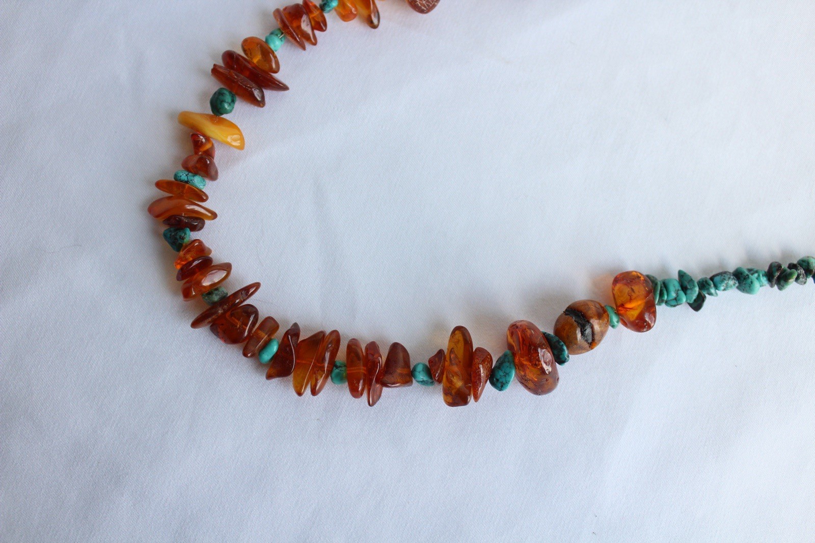 Signed Peyote Bird Sterling Silver Genuine Amber Turquoise Beads Necklace 21.5”
