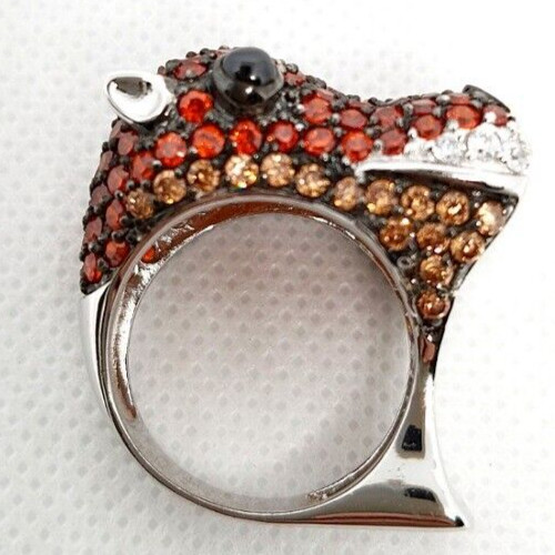 Ring 925 STERLING SILVER orange sapphire simulated hippo wide animal CZ Size 8