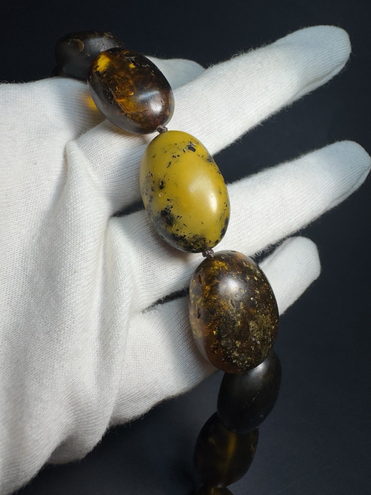 Natural Baltic Amber Necklace, Large Dark Cognac Honey Amber Oval Beads 94g 55cm