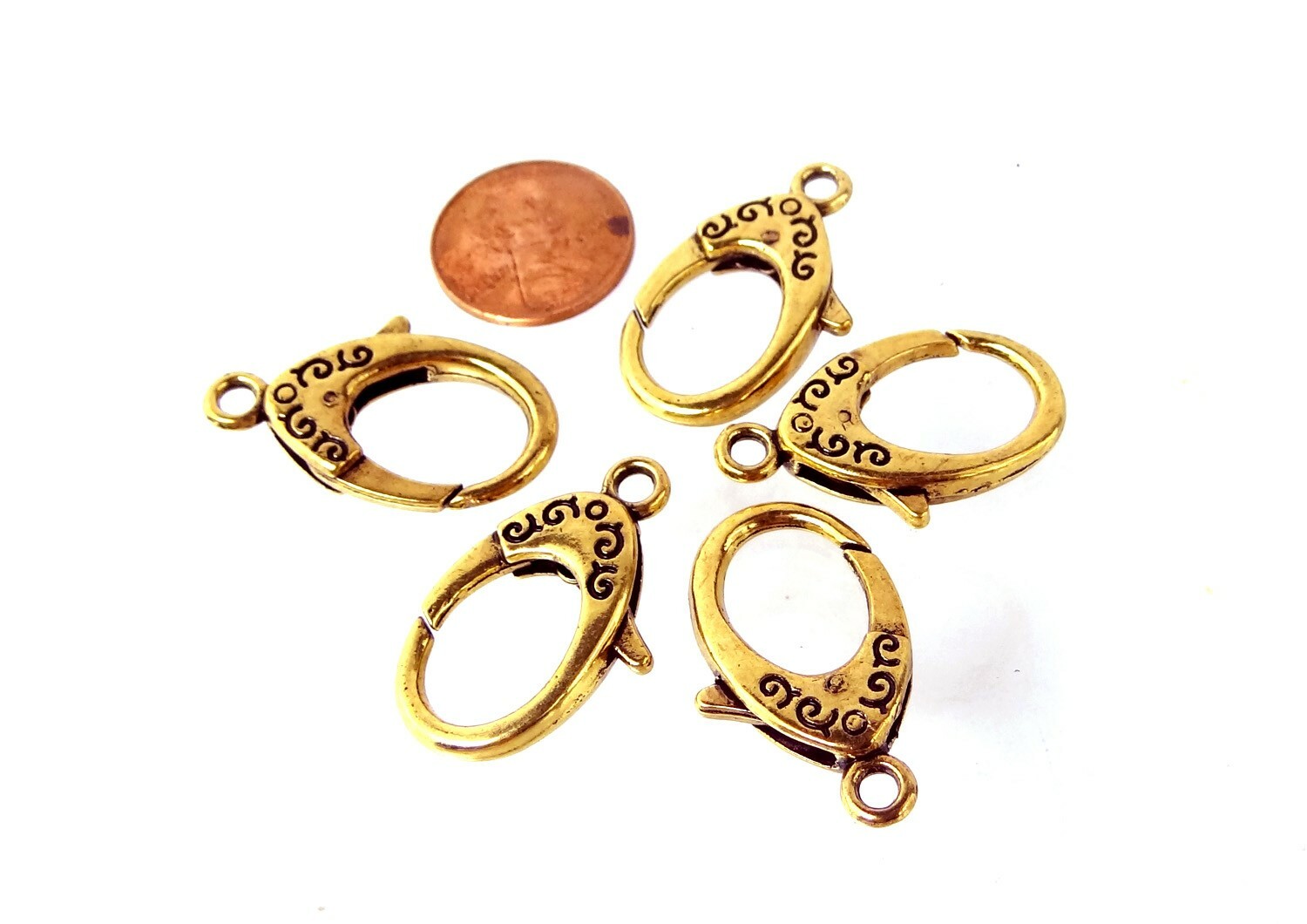 4 X-Large Antique Gold Pewter Lobster Claw Clasps 30x18mm