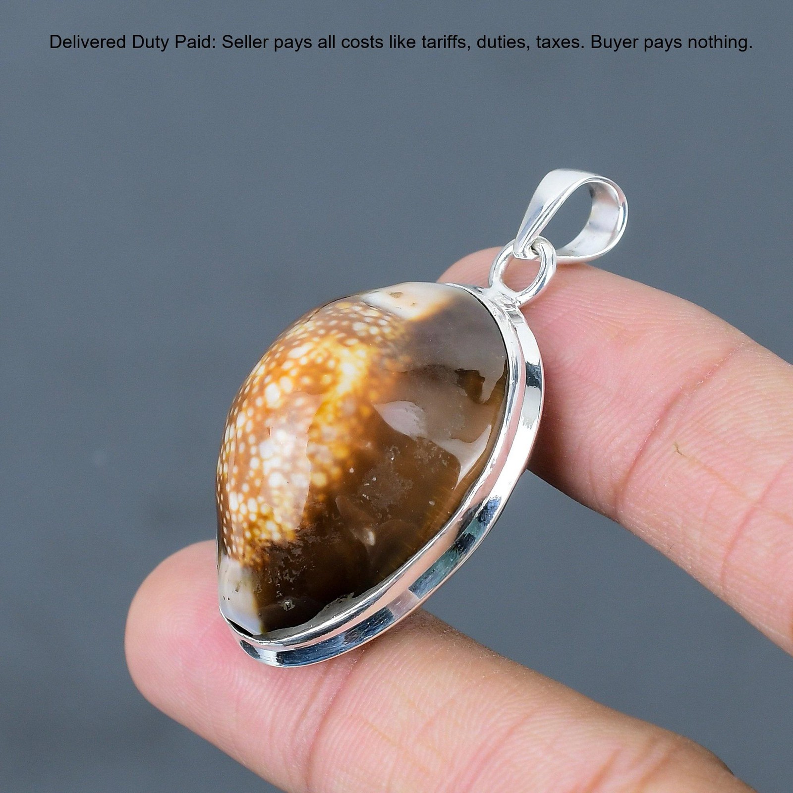Oval Cowrie Shell Gemstone Wife Bezel Boho Handmade Pendant Jewelry 925 Silver