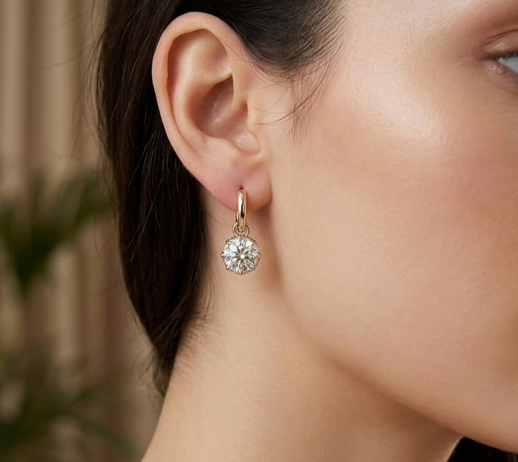 IGI 4 Ct Round-Cut EF/VS1 Lab Grown Diamond Dangle Drop Earrings 14K Yellow Gold