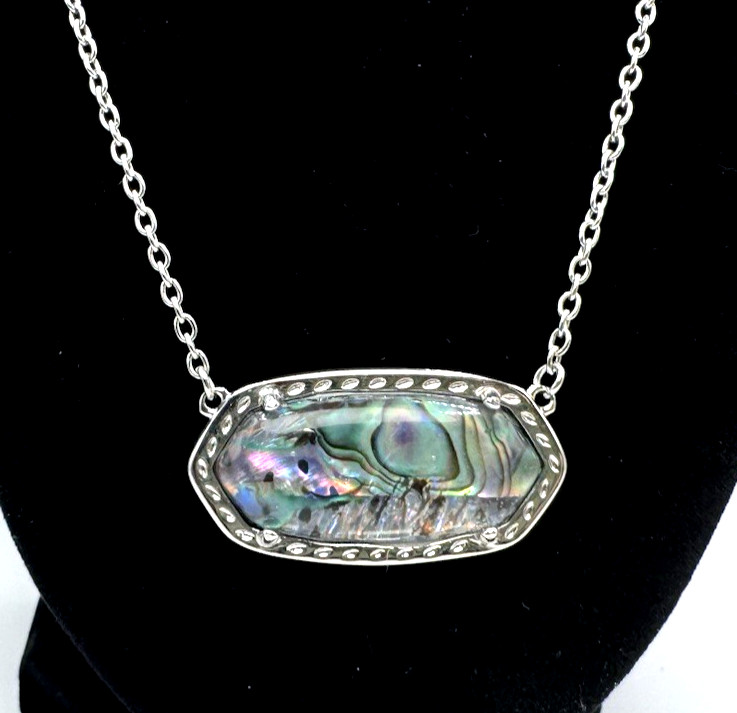 NIB D’JOY Abalone Shell Short Necklace Silvertone Silver Tone, 316L Steel 18-20″