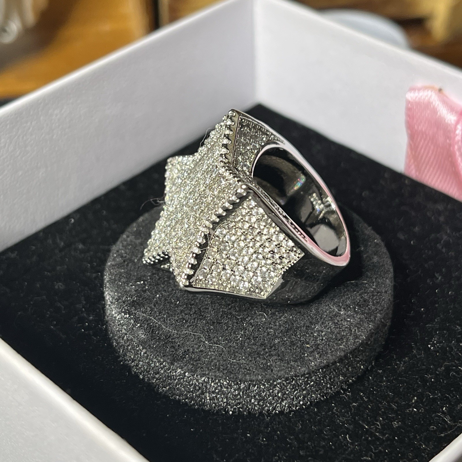 Silver Tone Star Masonite diamonds Baguette Statement Ring Size 7