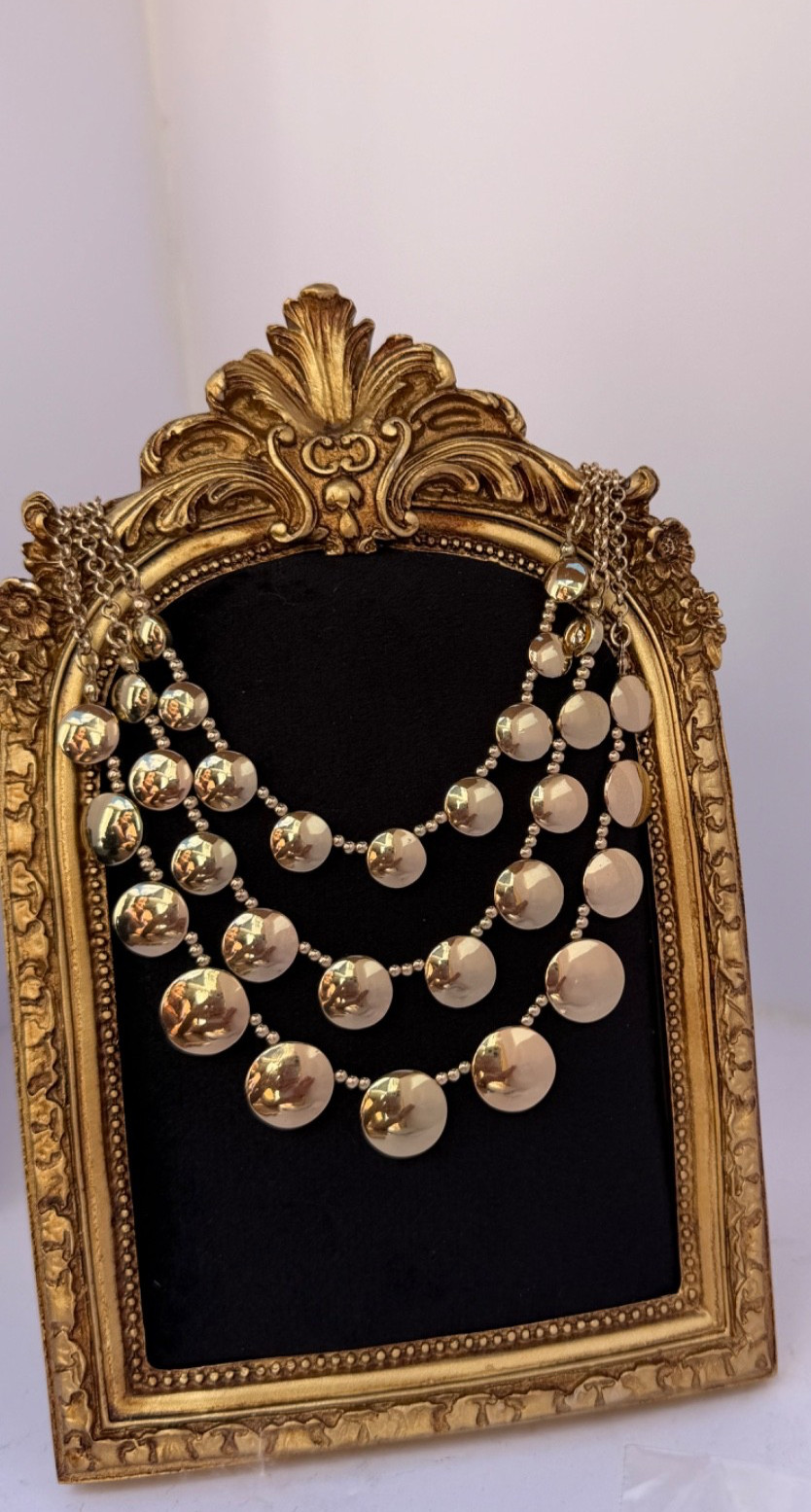 Vintage Napier Four Strand Graduated Gold Tone Bead Tailored Statement Necklace