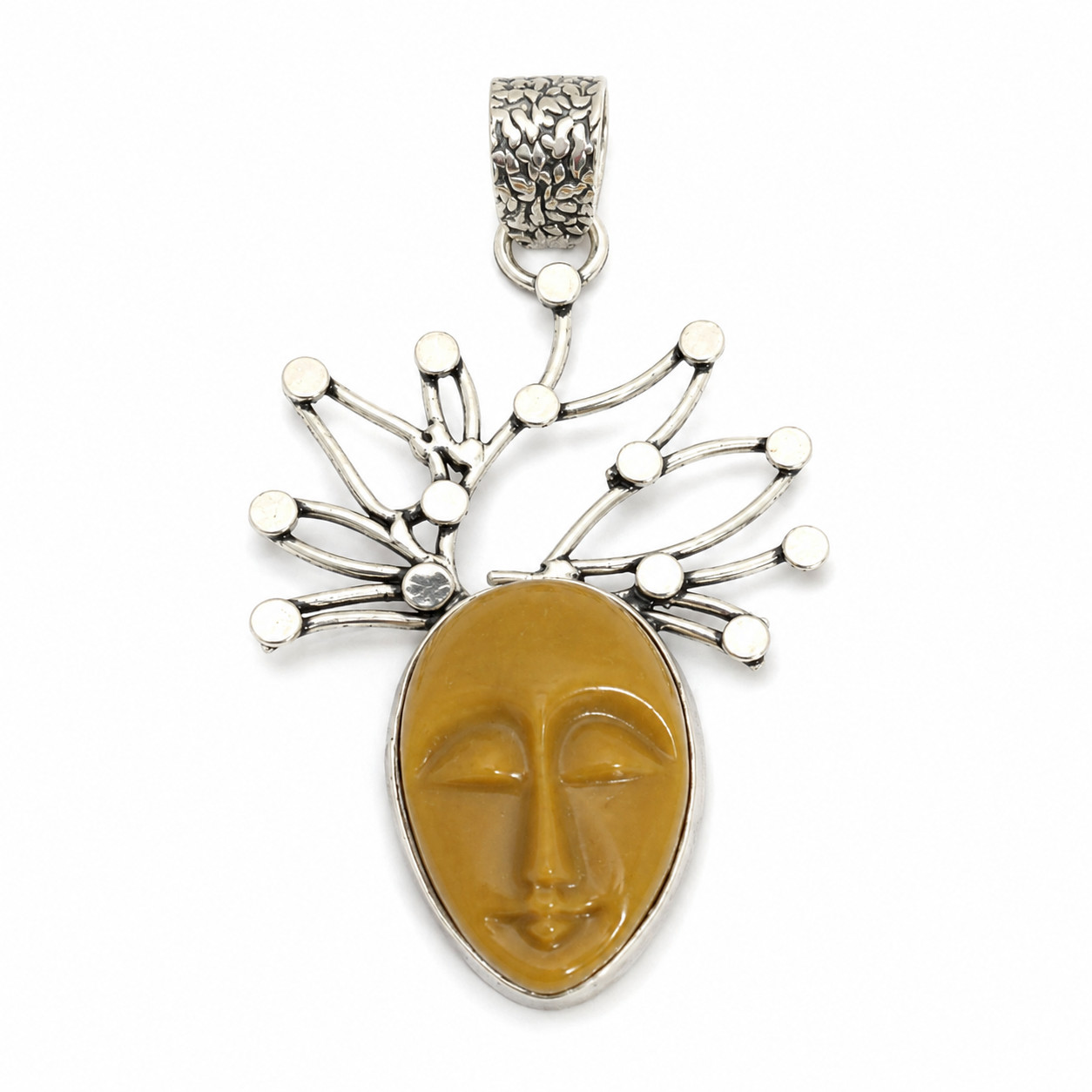 Carved Onyx face Handmade Pendant 925 Sterling Silver Gemstone Jewelry S-2 inch