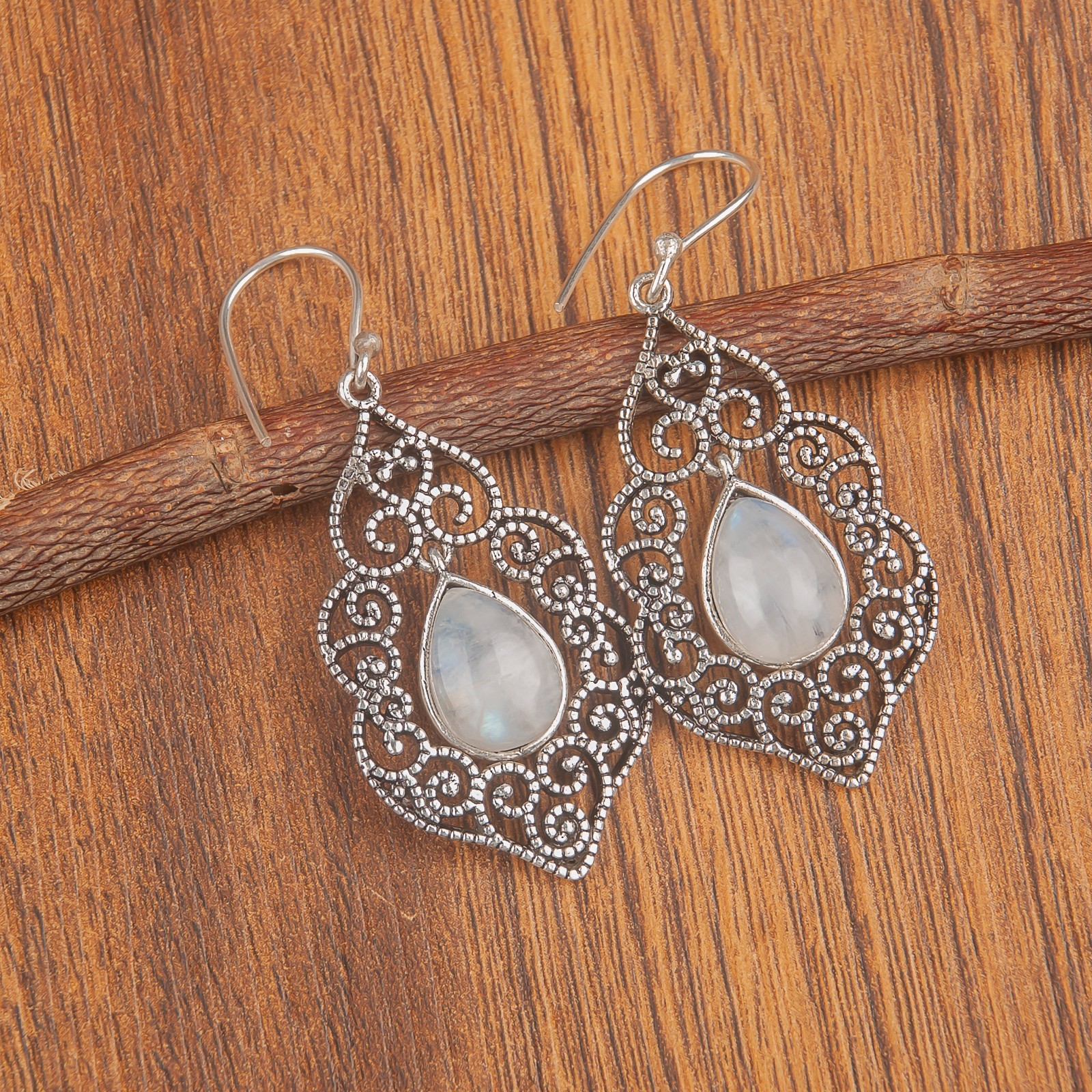 Pear Rainbow Moonstone 925 Sterling Silver Boho Drop Dangle New Earrings Jewelry
