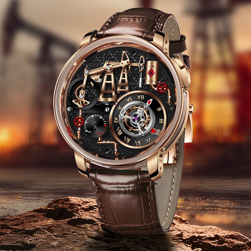 PINDU Men’s Luxury Dress Watch 45.5mm Steel Sapphire Crystal Luminous Waterproof