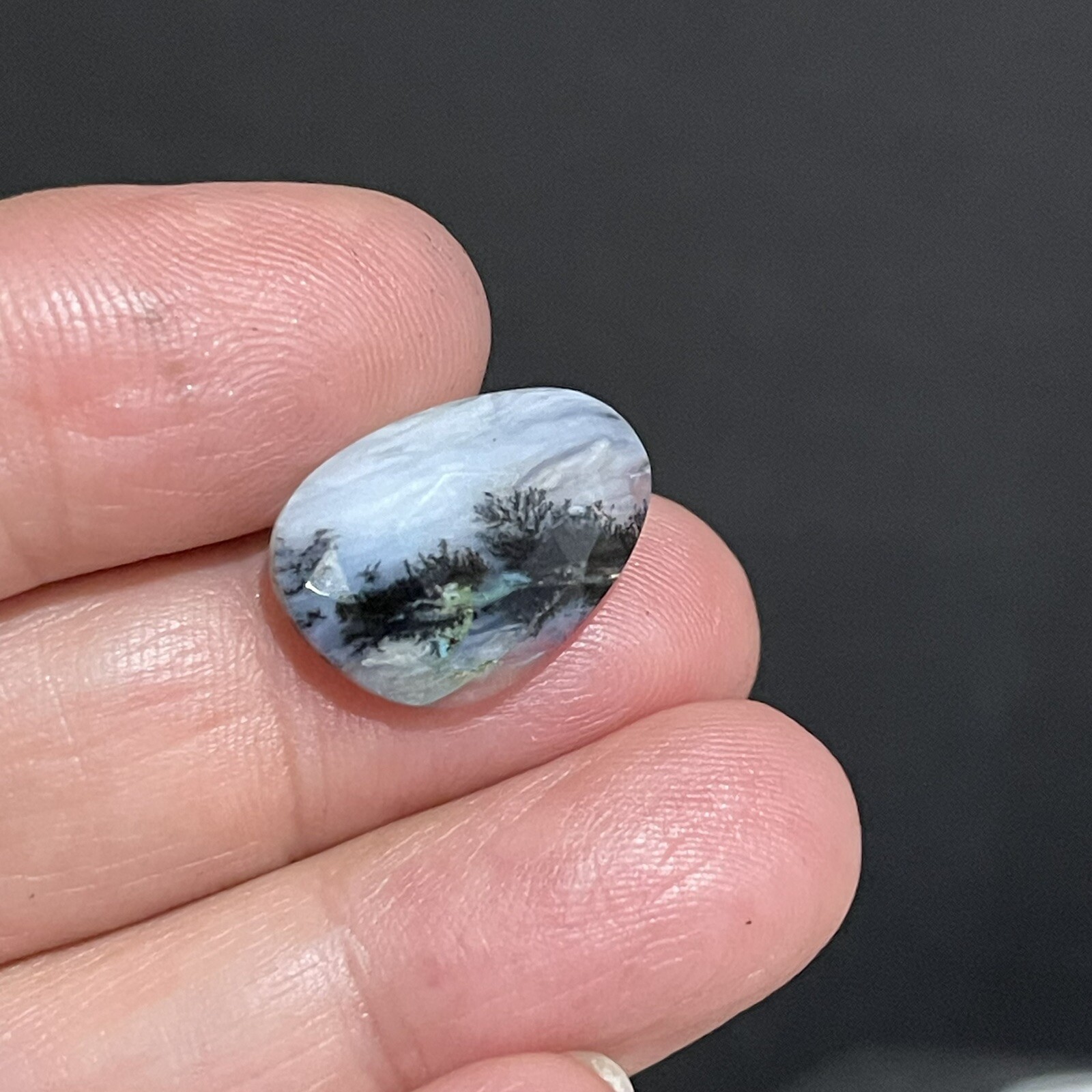 6.25ct 18.3×13.3×4.3mm Picture Like Blue Peruvian Rose Cut Opal Cabochon Gem