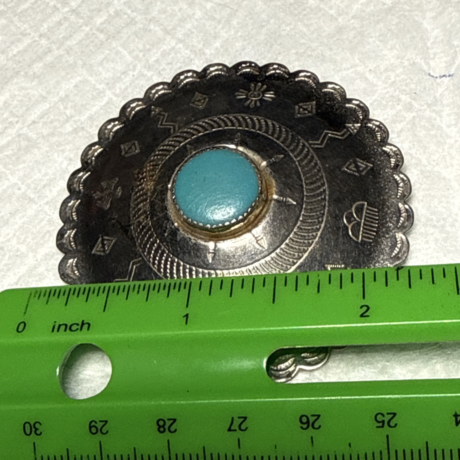 Vtg Bell Trading Company Turquoise Nickle Silver Southwest Concho Button Pin